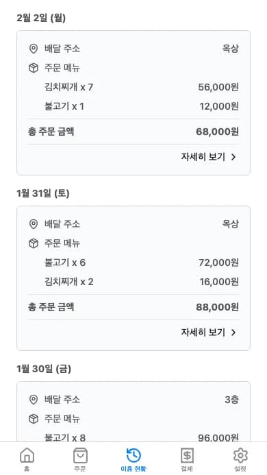 주문 내역 목록